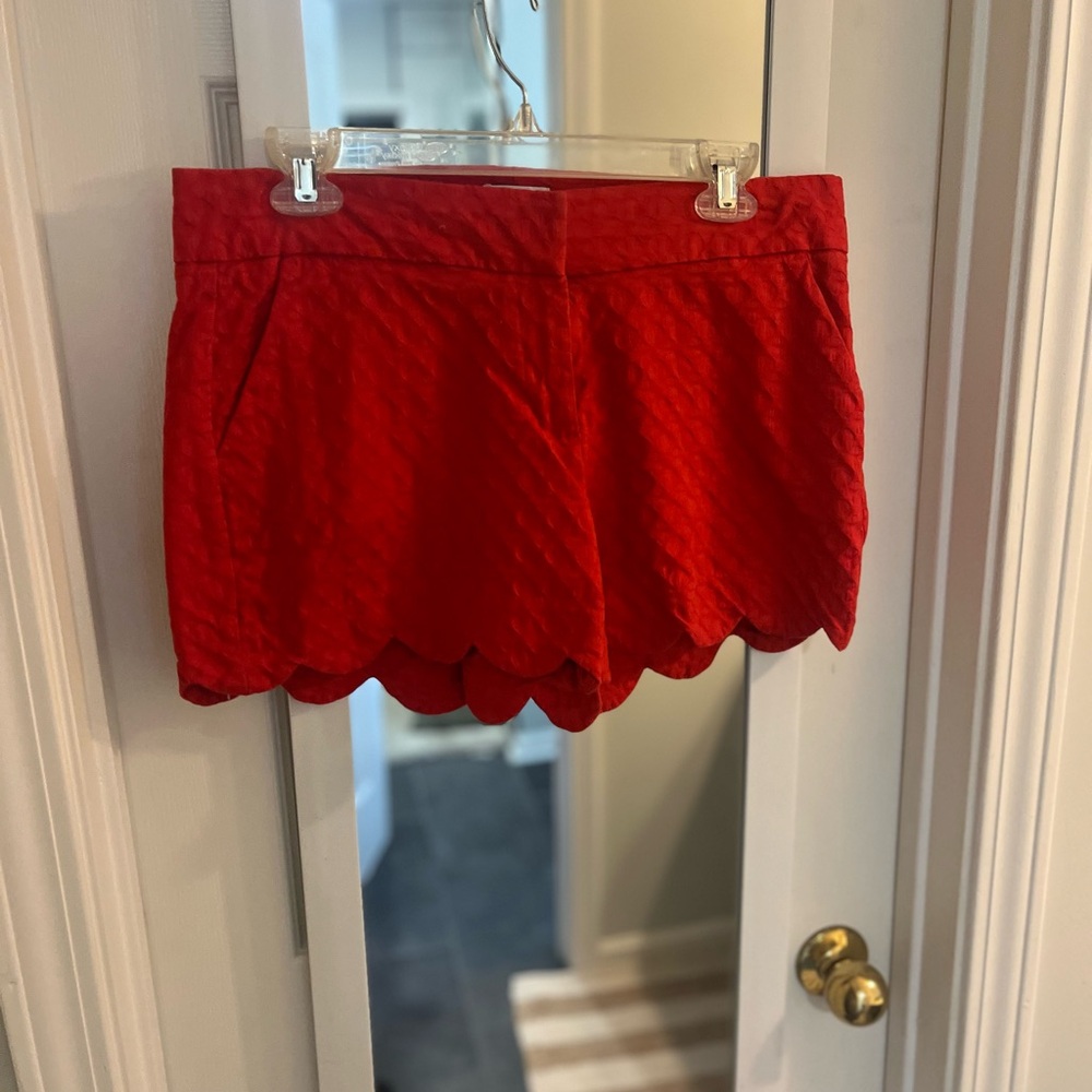 Crown & Ivy Red Scalloped High Waist Shorts